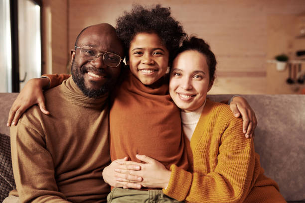 Young affectionate family of three