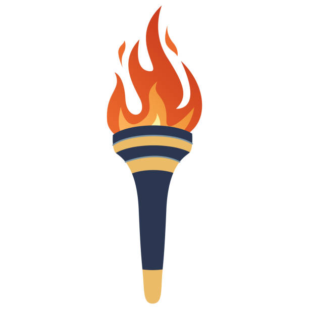 taschenlampe mit brennendem feuer flaches design.  olympische flamme. - olympic torch stock-grafiken, -clipart, -cartoons und -symbole