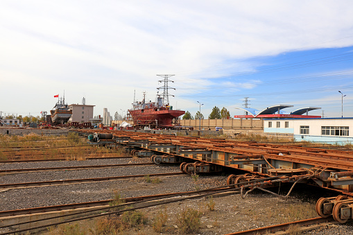 rail car in a shipyard