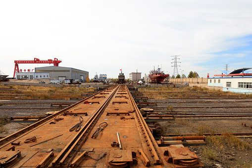 rail car in a shipyard