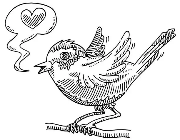 Vector illustration of Cute Songbird Speech Bubble Heart Drawing