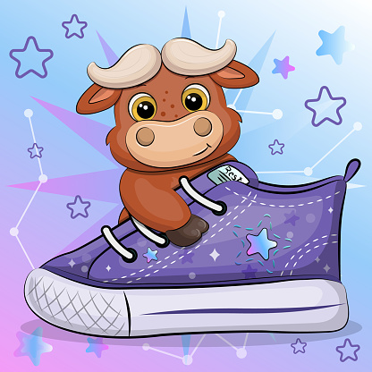 Vector illustration of an animal on a blue and pink background with stars.