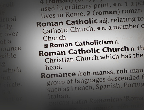 close up photo of the words roman catholic church