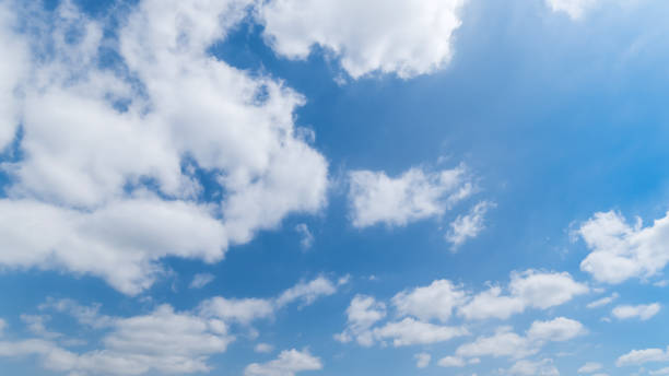 istock Panoramic view of clear blue sky and clouds, Blue sky background with tiny clouds. White fluffy clouds in the blue sky. Captivating stock photo featuring the mesmerizing beauty of the sky and clouds. 1924603603