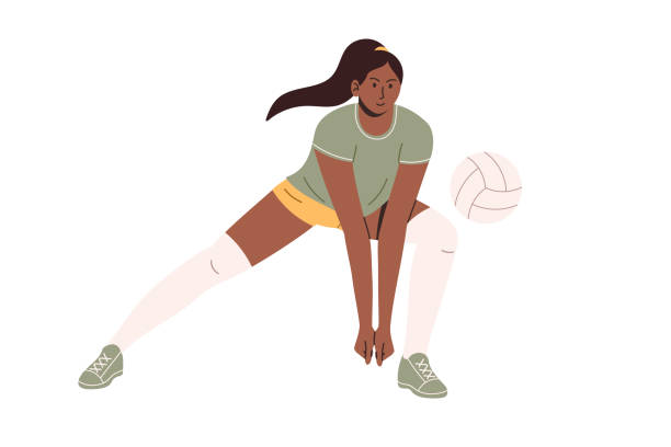 ilustrações, clipart, desenhos animados e ícones de mulher jogadora de vôlei bate na bola. ilustração vetorial plana isolada no fundo branco - volleyball volleying women female