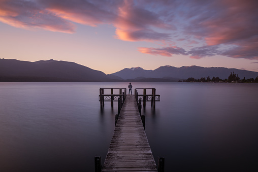Lake Te Anau is in the southwestern corner of the South Island of New Zealand. It is the second largest lake in Australasia by fresh water volume.  Water sports are popular here and stunning sunset views can be observed.