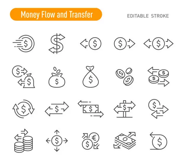 Vector illustration of Money Flow and Transfer Icons - Line Series