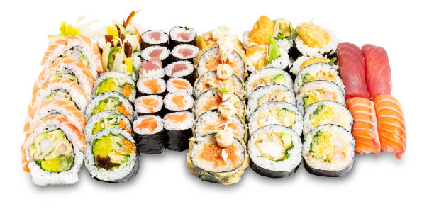 japanese sushi set - sushischotel stockfoto's en -beelden