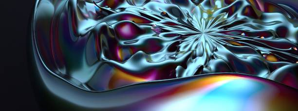 Chrome Rainbow Reflection Metallic Wavy Surface Lifelike Liquid Elegant Modern 3D Rendering Abstract Background