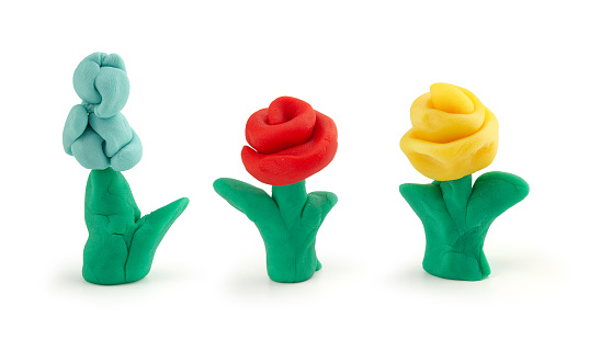 Isolated playdough flowers on the white background