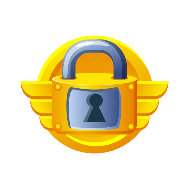 ilustrações de stock, clip art, desenhos animados e ícones de award golden padlock. game icon block or security - shield bronze gold silver