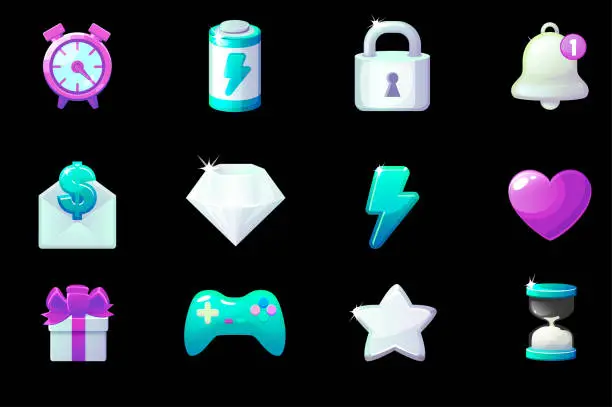 Vector illustration of Set of game icons for UI. GUI elements
