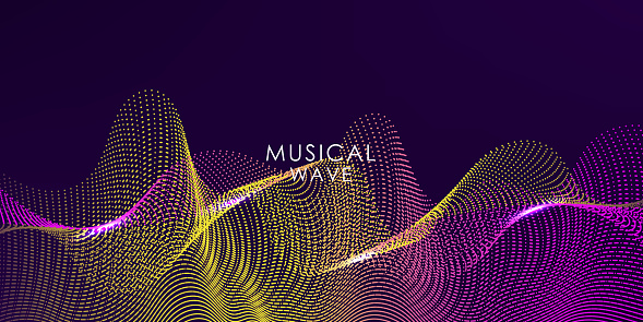 Musical wave. Beautiful illustration with connected dots and lines. Digital network background