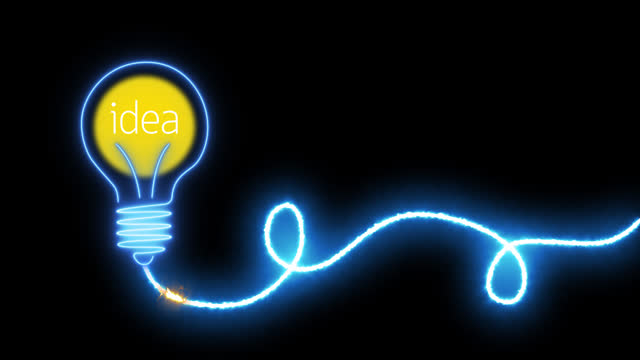 Animation of lightbulbs with the word IDEA. Innovation idea to success, business innovative solution, help company achieve goal concept, smart lightbulb innovation idea.
