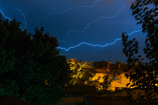 A lightning photo taken at night