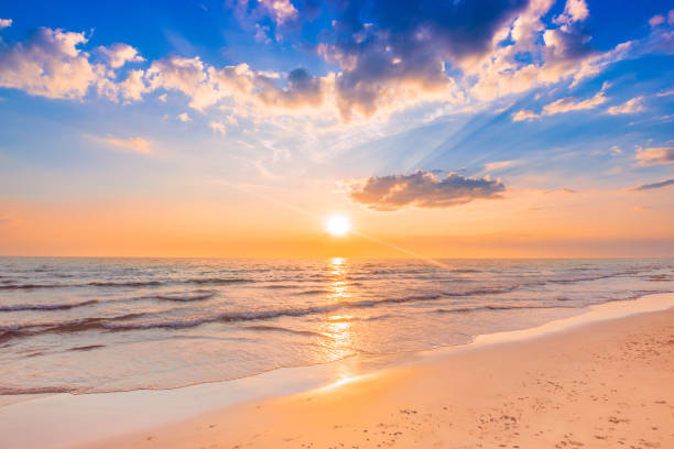 istock Beautiful calm sunset sky and fluffy clouds over the seascape 1924851359