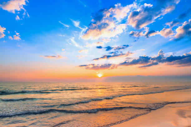 istock Beautiful calm sunset sky and fluffy clouds over the seascape 1924851365