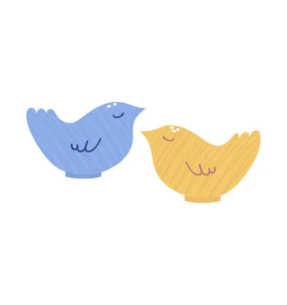 Vector illustration of Two cute cartoon birds smiling in pastel colors. Simple and adorable animal design for children. Friendship and joy theme vector illustration