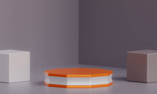 istock 3D orange and white circle pedestal 1924858726