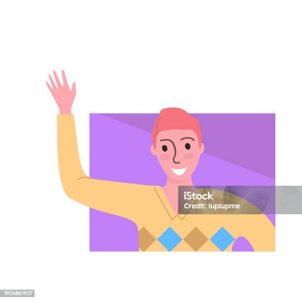 Hello Animation Person Animated Young Man Waving Hello With A Friendly Smile Male Character In ...