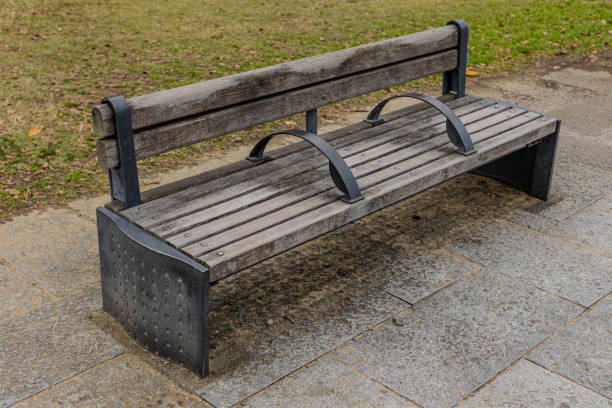 A wooden bench in a park