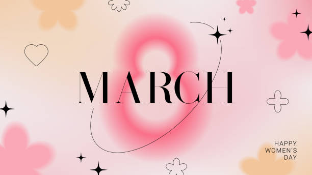 Creative banner for 8 March Creative banner for 8 March. International Women's Day card. Y2k style trendy vector illustration with aesthetic blurry elements and linear forms. Minimalist design for party, ads, promo, cover. womens day stock illustrations