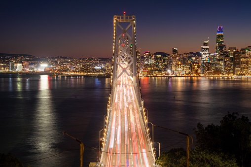 View of the San Francisco Bay bridge with the beautiful San Francisco city scape.