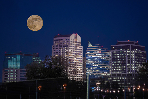 City of Sacramento during the full moon rise