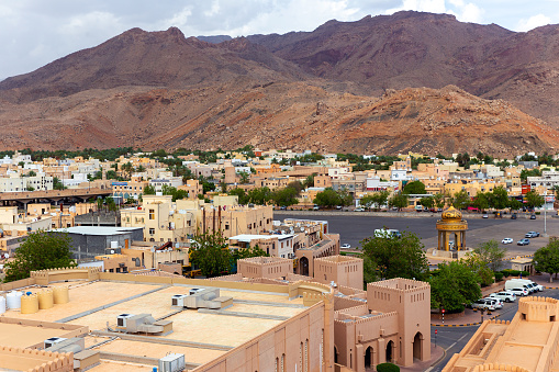 Nizwa, Oman - May 24, 2023: Nizwa city. View from above. Sultanate of Oman