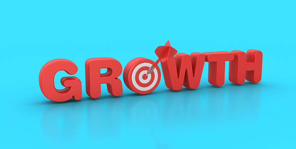 Growth 3D Word with Target and Dart - Color Background - 3D Rendering