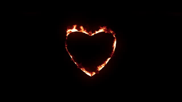 Heart with fire and burning effect on black background