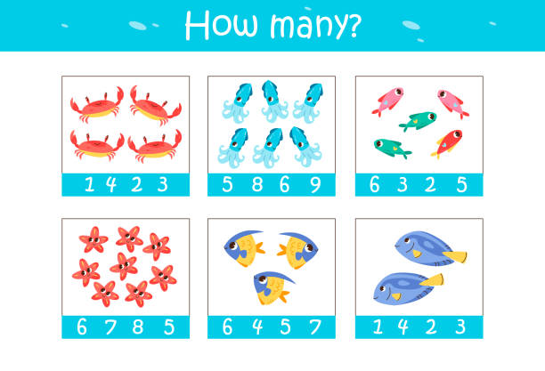 istock Count how many sea animals and fish. Counting game for kids. Educational a mathematical game. Flat vector illustration. 1924986936