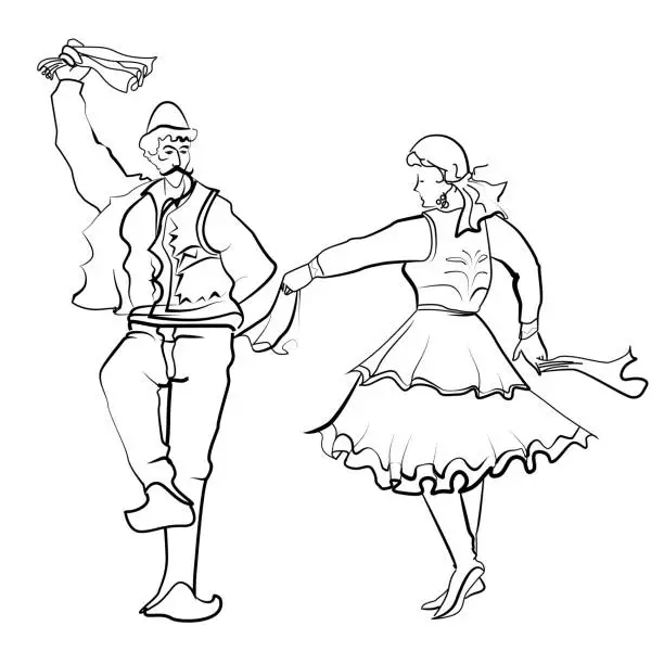 Vector illustration of Albanian, folk couple dance