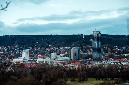 Panoramic view of the city of Jena in autumn