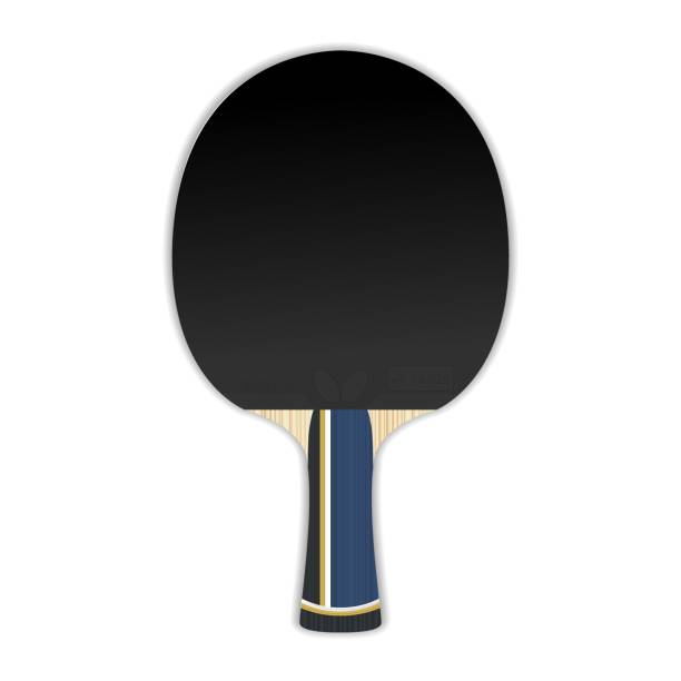 istock Realistic tennis racket. Rackets for table tennis. Ping pong. Butterfly Company. Professional sports equipment. Black overlay, rubber. Protective side. 1925011306