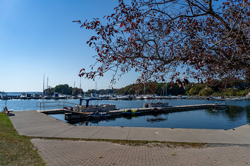 Gananoque on Lake Ontario, a port for The Thousand Islands boat tours.  Marina near the tour boat pier.
