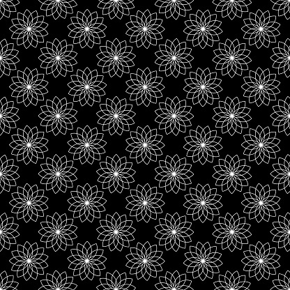 Outlines of flowers / leaves in honeycomb pattern. Overlapping flower head.