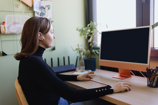 Modern woman working from home