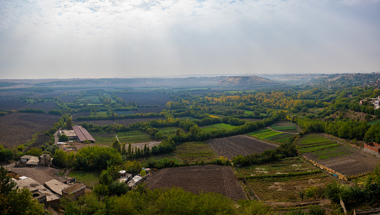 Panoramic view of Hevsel Gardens. The Hevsel Gardens (Hevsel Bahceleri), are the seven hundred hectares of cultivated, fertile lands near the Tigris in Diyarbakir.
