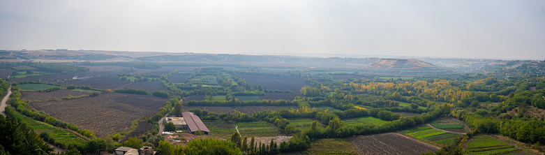 Panoramic view of Hevsel Gardens. The Hevsel Gardens (Hevsel Bahceleri), are the seven hundred hectares of cultivated, fertile lands near the Tigris in Diyarbakir.