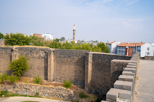 Walls of Diyarbakir city. The Fortifications of Diyarbakir are a set of fortifications enclosing the historical district of Sur in Diyarbakir.