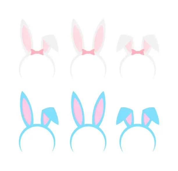 Vector illustration of Cute headband with white and blue bunny ears set flat illustration