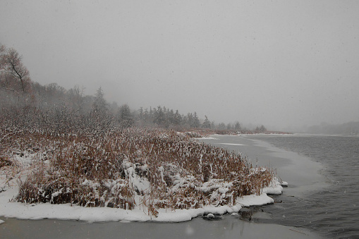 wintry Sacandaga River at sunset -  near Speculator, New York - Adirondack Park