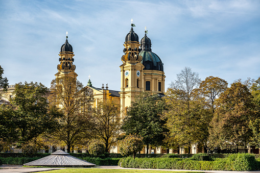 Autumn view of the Theatine Church of St. Cajetan - Theatinerkirche St. Kajetan, a Catholic church in Munich, founded by Elector Ferdinand Maria and his wife, Henriette Adelaide of Savoy.