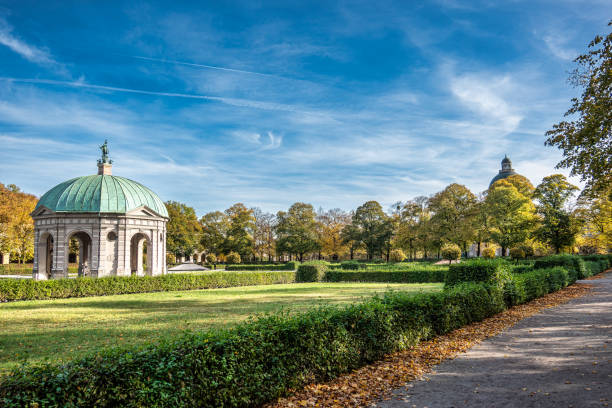 autumn view of hofgarten park with dianatempel in munich, germany - diana pavilion imagens e fotografias de stock