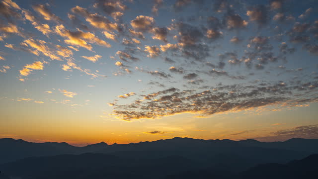 Time Lapse Shot Of Light Of Sunset Over Silhouette Mountain