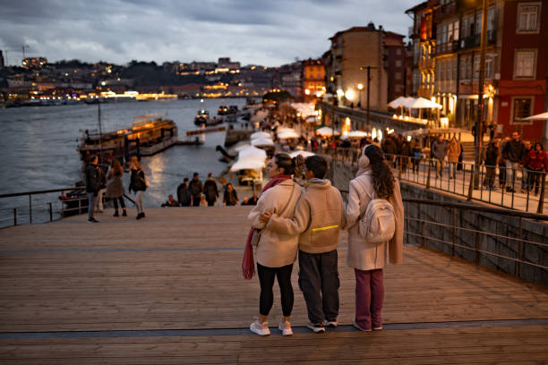 Tourists in Ribeira in Porto, Portugal