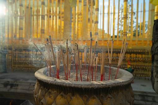 Incense with smoke in temple.