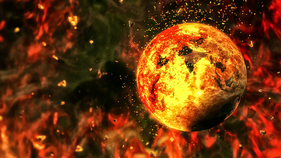 Burning Earth, global warming earth concept.