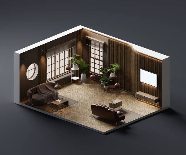 istock Isometric view living room scandinavian style open inside interior architecture 3d rendering digital art without AI generated 1925221952